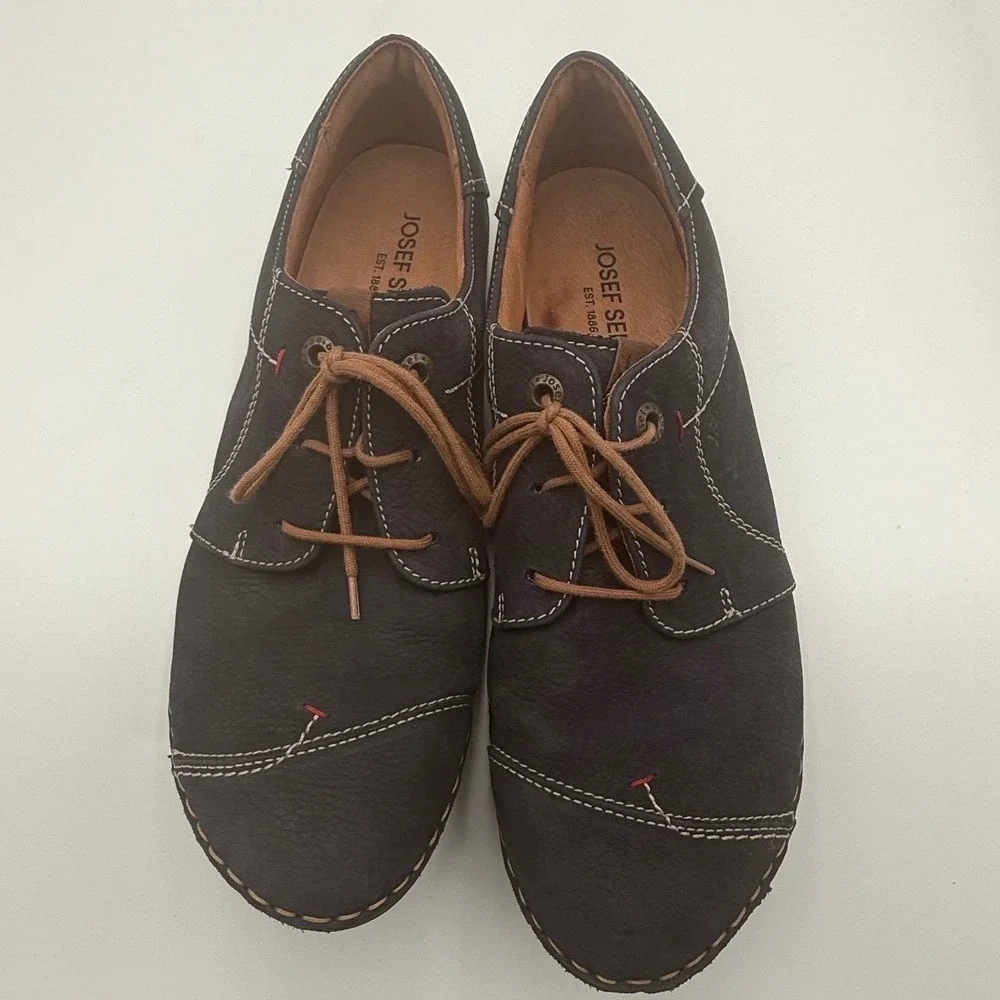 Josef‎ Seibel Anvers 08 Men's 43 Navy Leather Comfort Oxfords - Wide Fit